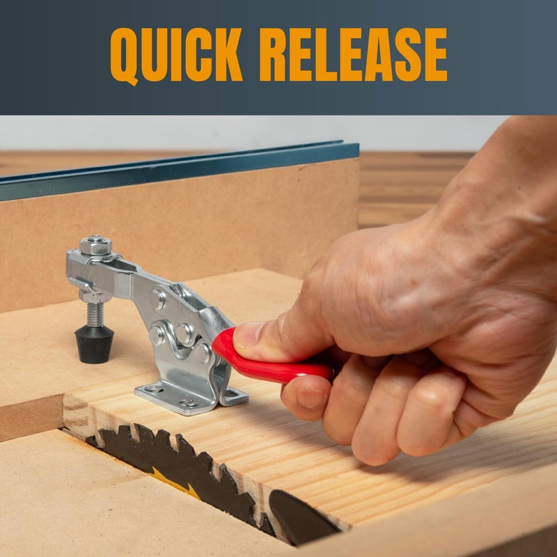 POWERTEC 2PK Toggle Clamp, 500 lbs Holding Capacity, 225D Quick Release Horizontal Clamps w/Antislip Rubber Pressure Tip for Woodworking Jigs and Fixtures, Welding, Drill Press, Crosscut Sled (20325) - Image 4